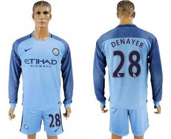 Manchester City #28 Denayer Home Long Sleeves Soccer Club Jersey