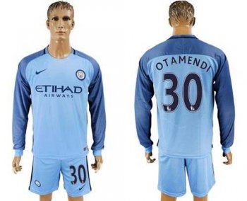 Manchester City #30 Otamendi Home Long Sleeves Soccer Club Jersey