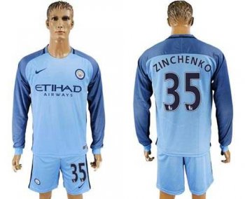 Manchester City #35 Zinchenko Home Long Sleeves Soccer Club Jersey