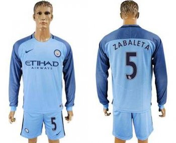 Manchester City #5 Zabaleta Home Long Sleeves Soccer Club Jersey