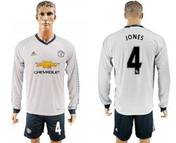 Manchester United #4 Jones Sec Away Long Sleeves Soccer Club Jersey