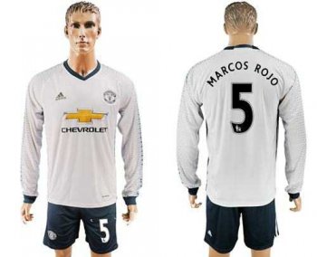 Manchester United #5 Marcos Rojo Sec Away Long Sleeves Soccer Club Jersey