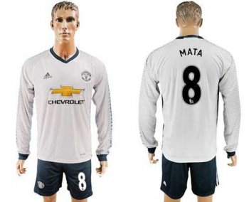 Manchester United #8 Mata Sec Away Long Sleeves Soccer Club Jersey