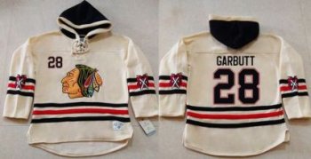 Chicago Blackhawks #28 Ryan Garbutt Cream Heavyweight Pullover Hoodie Stitched NHL Jersey