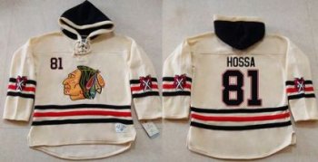 Chicago Blackhawks #81 Marian Hossa Cream Heavyweight Pullover Hoodie Stitched NHL Jersey