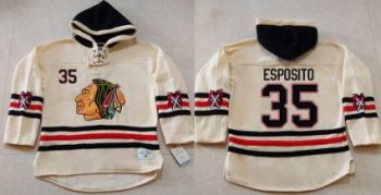 Chicago Blackhawks #35 Tony Esposito Cream Heavyweight Pullover Hoodie Stitched NHL Jersey