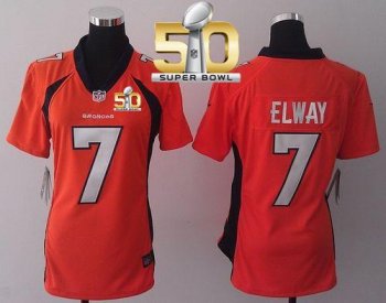 Women Nike Broncos #7 John Elway Orange Team Color Super Bowl 50 Stitched NFL New Elite Jersey