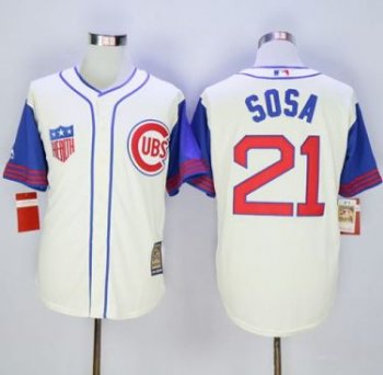 Chicago Cubs #21 Sammy Sosa Cream Blue 1942 Turn Back The Clock Stitched MLB Jersey