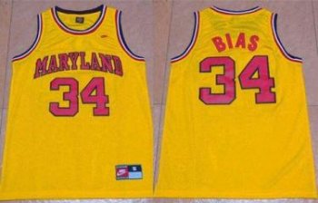 Maryland Terrapins #34 Len Bias Yellow Basketball Stitched NCAA Jersey