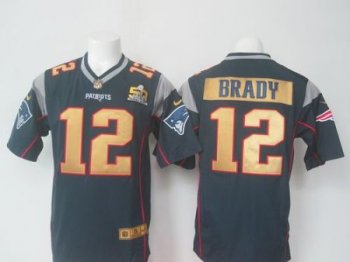 Nike New England Patriots #12 Tom Brady Navy Blue Team Color Super Bowl 50 Collection Men's Stitched NFL Elite Jersey