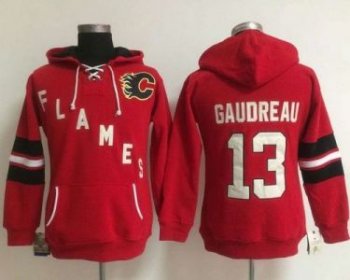 Women Calgary Flames #13 Johnny Gaudreau Red Old Time Heidi NHL Hoodie