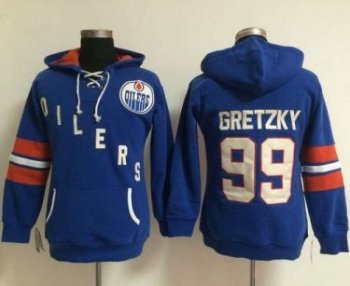 Women Edmonton Oilers #99 Wayne Gretzky Light Blue Old Time Heidi NHL Hoodie