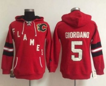 Women Calgary Flames #5 Mark Giordano Red Old Time Heidi NHL Hoodie