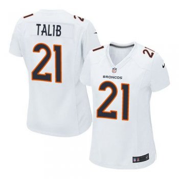 Women Nike Broncos #21 Aqib Talib White Stitched NFL Game Event Jersey