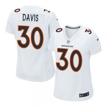 Women Nike Broncos #30 Terrell Davis White Stitched NFL Game Event Jersey