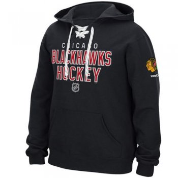 Chicago Blackhawks Reebok Stitch Black Em Up Lace Hoodie