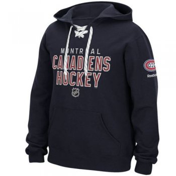 Montreal Canadiens Reebok Stitch Navy Em Up Lace Hoodie