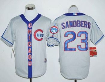 Chicago Cubs #23 Ryne Sandberg Grey Cooperstown Majestic Mens Stitched Baseball Jersey