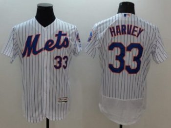 New York Mets #33 Matt Harvey White(Blue Strip) Flex Base Authentic Collection Stitched Baseball Jersey