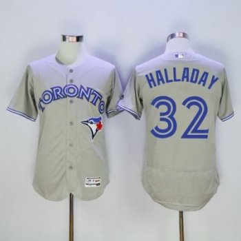 Toronto Blue Jays #32 Roy Halladay Grey Flex Base Authentic Collection Stitched Baseball Jersey