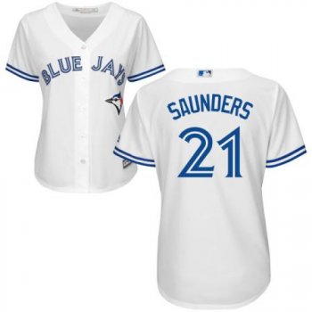 Women's Toronto Blue Jays #21 Michael Saunders Majestic White Cool Base Jersey