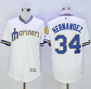 Seattle Mariners #34 Felix Hernandez White Flexbase Authentic Collection Cooperstown Stitched Baseball Jersey