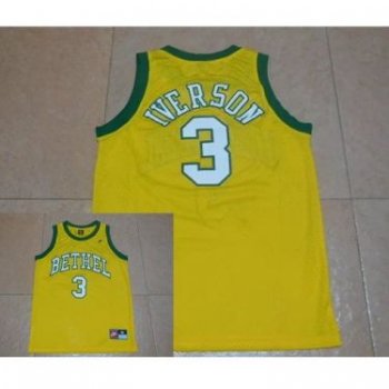 Mens Bethel High School #3 Allen Iverson Yellow Stitched NBA Jersey