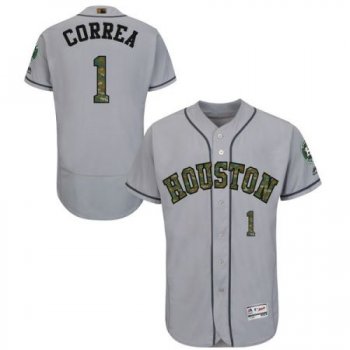 Men's Houston Astros #1 Carlos Correa Majestic Gray 2016 Memorial Day Fashion Flexbase Stitched Jersey