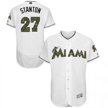 Men's Miami Marlins #27 Giancarlo Stanton Majestic White 2016 Memorial Day Fashion Flexbase Stitched Jersey