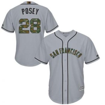 Men's San Francisco Giants #28 Buster Posey Majestic Gray 2016 Memorial Day Fashion Cool Base Jersey