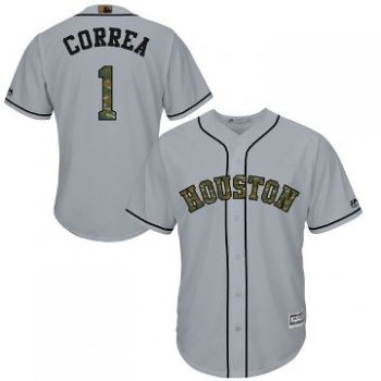 Men's Houston Astros #1 Carlos Correa Majestic Gray 2016 Memorial Day Fashion Cool Base Jersey