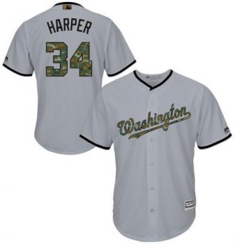 Men's Washington Nationals #34 Bryce Harper Majestic Gray 2016 Memorial Day Fashion Cool Base Jersey