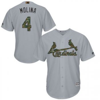 Men's St. Louis Cardinals #4 Yadier Molina Majestic Gray 2016 Memorial Day Fashion Cool Base Jersey