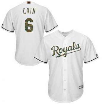 Men's Kansas City Royals #6 Lorenzo Cain Majestic White 2016 Memorial Day Fashion Cool Base Jersey