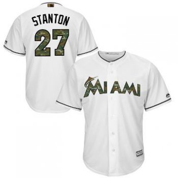 Men's Miami Marlins #27 Giancarlo Stanton Majestic White 2016 Memorial Day Fashion Cool Base Jersey