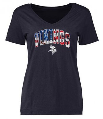 Womens Minnesota Vikings Pro Line Navy Banner Wave Slim Fit V-Neck T-Shirt