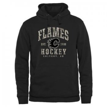 Mens Calgary Flames Black Camo Stack NHL Pullover Hoodie