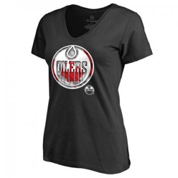 Womens Edmonton Oilers Black Canada Wave Slim Fit NHL T-Shirt