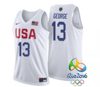 #13 Men's Paul George New Nike White 2016 Olympics Team USA Basketball Rio Elite Replica Jersey