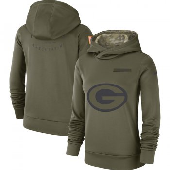 Women's Nike Green Bay Packers Olive Salute to Service Team Logo Performance Pullover Hoodie