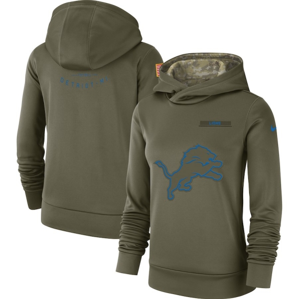 Women's Nike Detroit Lions Olive Salute to Service Team Logo Performance Pullover Hoodie