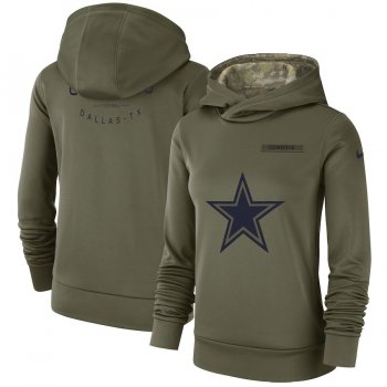 Women's Nike Dallas Cowboys Olive Salute to Service Team Logo Performance Pullover Hoodie