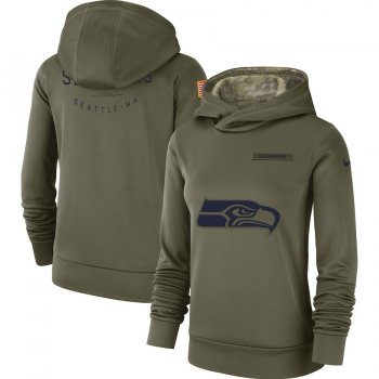 Women's Nike Seattle Seahawks Olive Salute to Service Team Logo Performance Pullover Hoodie