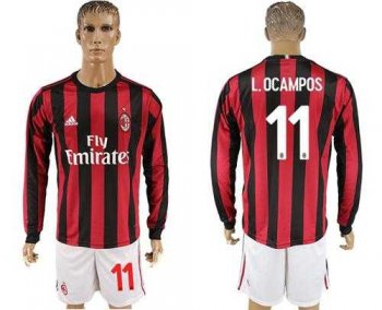 AC Milan #11 L.Ocampos Home Long Sleeves Soccer Club Jersey