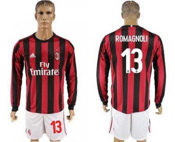 AC Milan #13 Romagnoli Home Long Sleeves Soccer Club Jersey