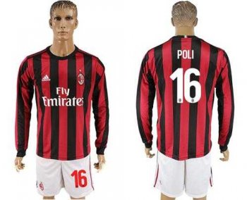 AC Milan #16 Poli Home Long Sleeves Soccer Club Jersey