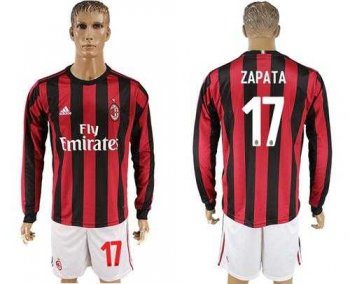 AC Milan #17 Zapata Home Long Sleeves Soccer Club Jersey