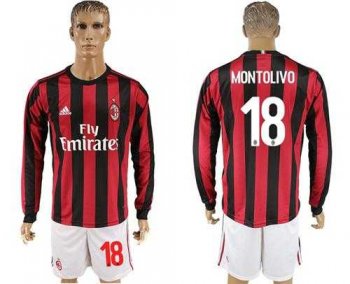 AC Milan #18 Montolivo Home Long Sleeves Soccer Club Jersey