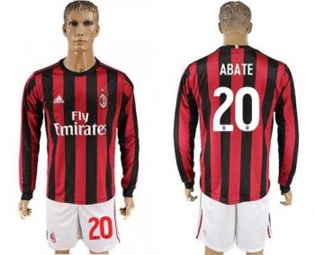 AC Milan #20 Abate Home Long Sleeves Soccer Club Jersey