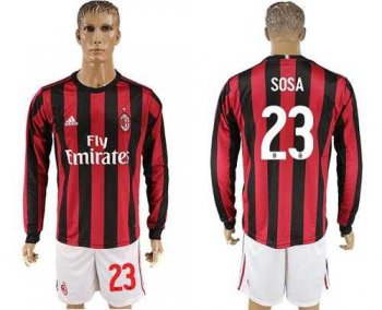 AC Milan #23 Sosa Home Long Sleeves Soccer Club Jersey